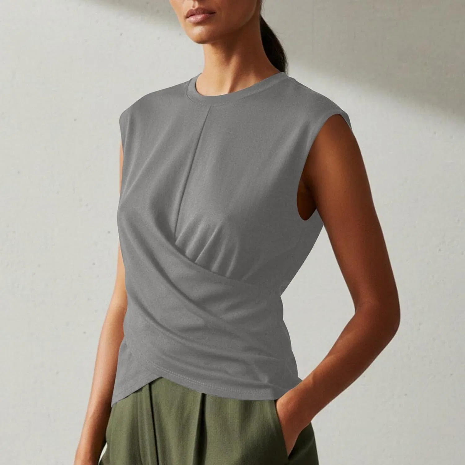 Женская футболка с кап-рукавом Wrap Tops, серый — фото 3