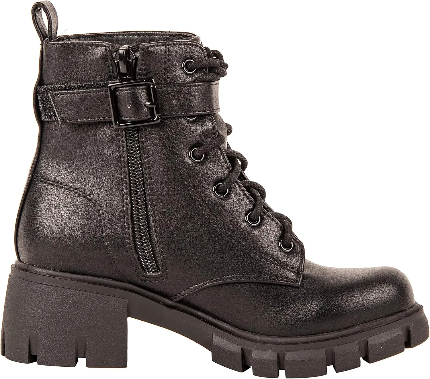 Детские ботинки для девочек с боковым карманом и рифленой подошвой POUCH Girls Combat Boots Side Pocket Lug Sole Booties Kassie Daniela, Black — фото 4