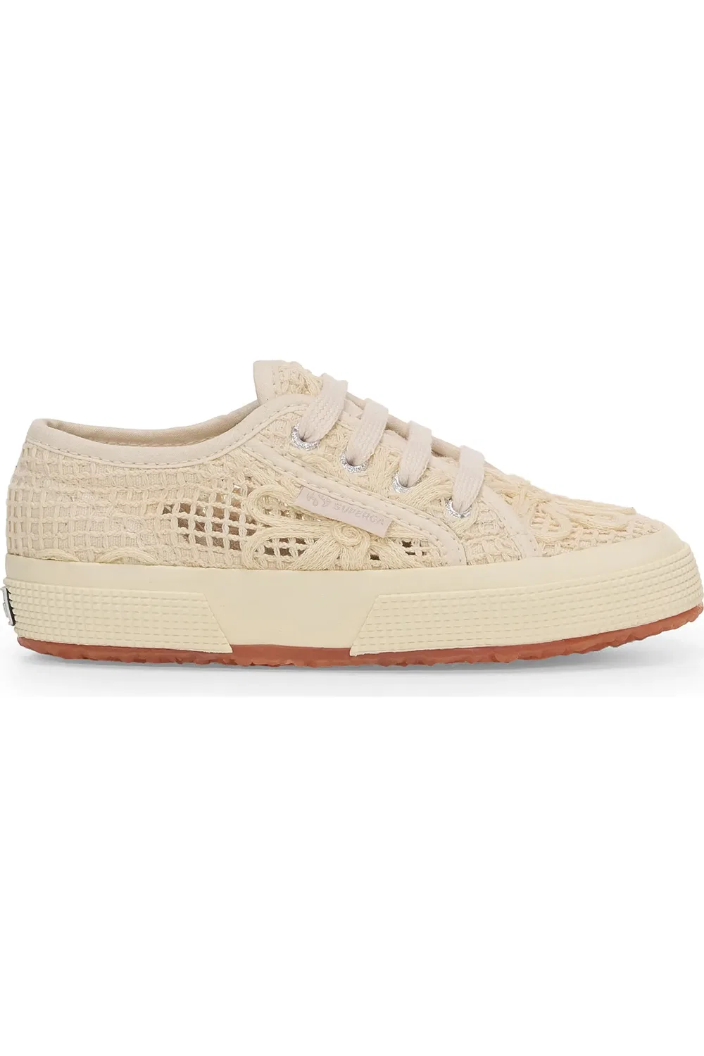 Кроссовки детские на шнуровке с цветочным кружевом 2750 Superga, Beige Raw-Off White