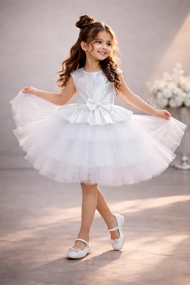 Детское платье для девочек с пайетками Rumi Kids, White