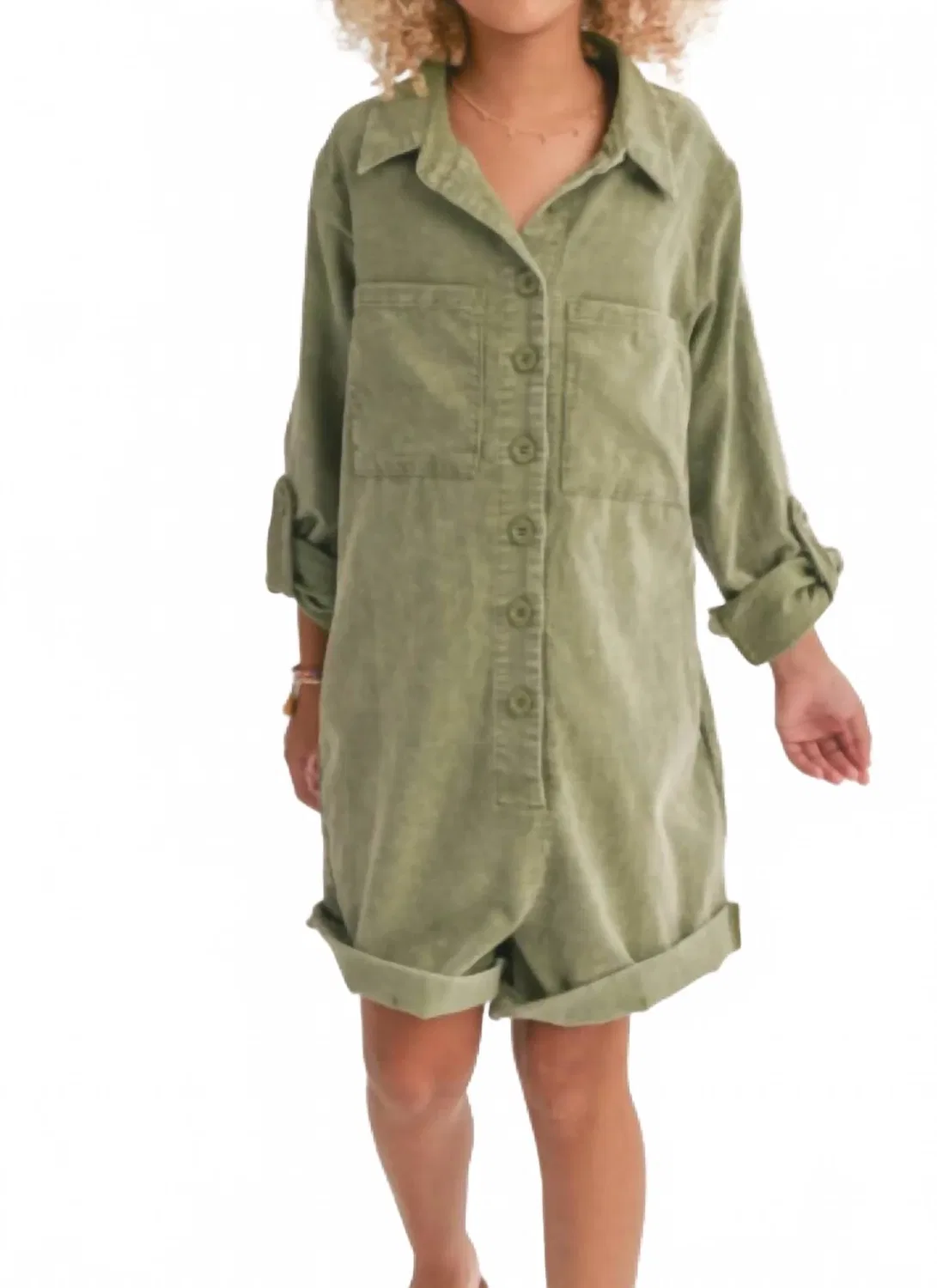 Детский боди-комбинезон с длинным рукавом на пуговицах Sadie & Sage, Olive Green — фото 2