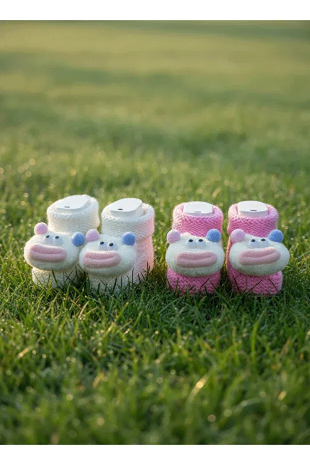 Детские пинетки для девочек вязаные Care Hiciw, Pink & White — фото 2