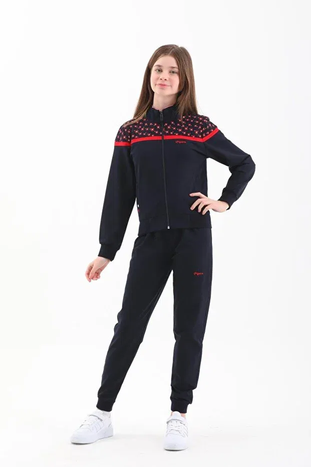 Детский спортивный костюм для девочек с принтом Piyera, Navy Blue-Red — фото 2