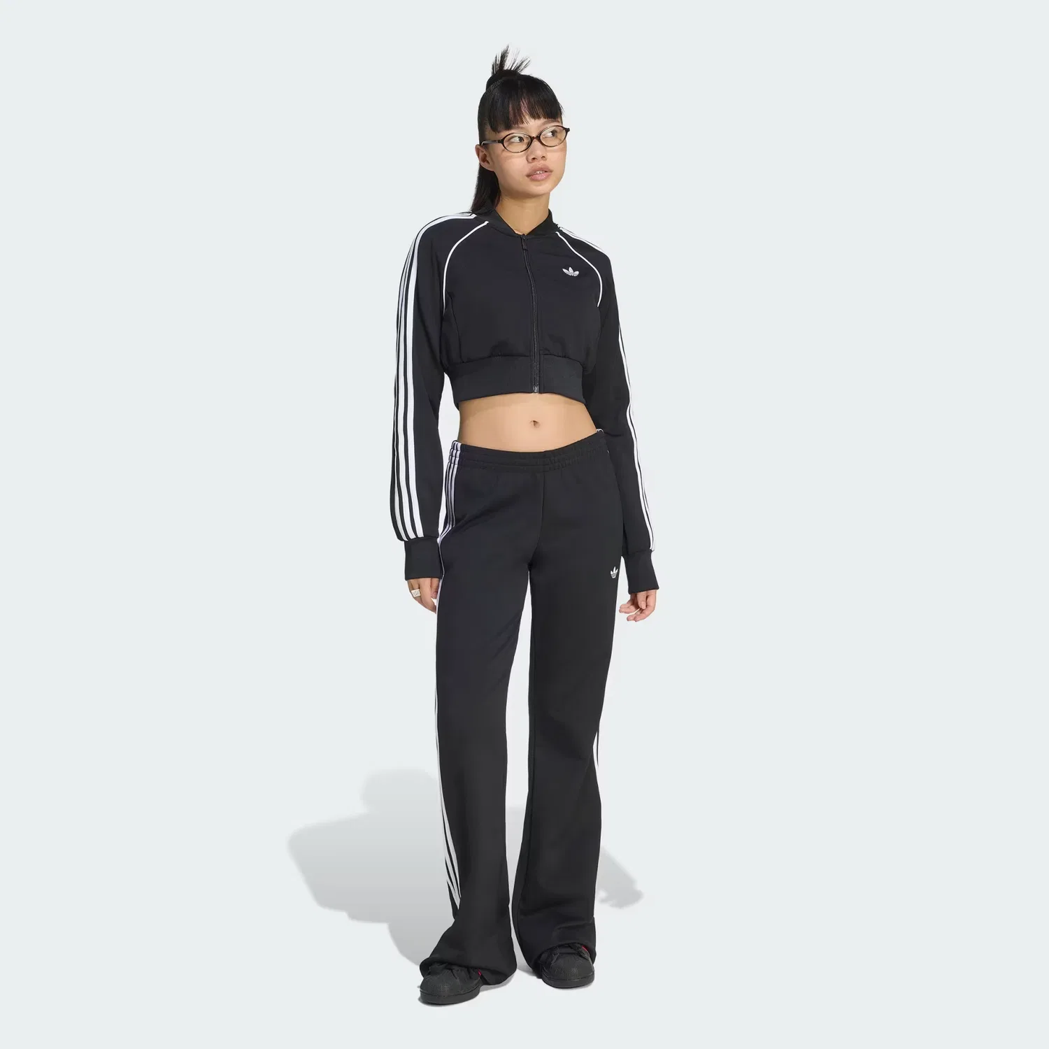 Женская укороченная спортивная куртка SST Cropped Tracktop Adidas Originals, черный/белый — фото 3