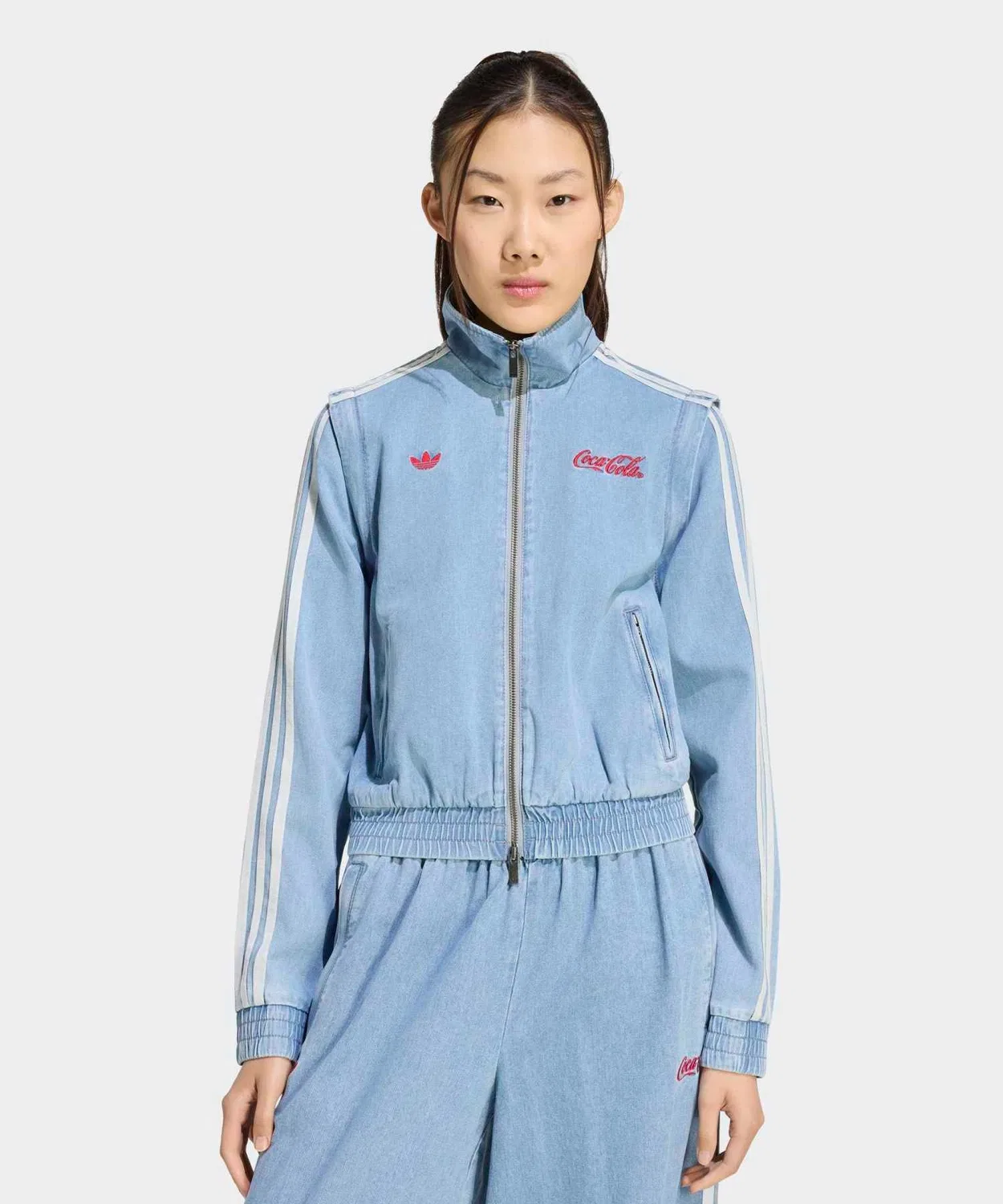 Женский джинсовый трикотажный топ-трак с полной застежкой-молнией, Firebird Leg Denim Adidas, Blue