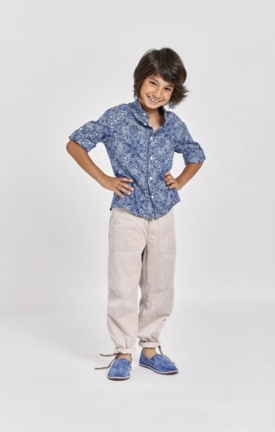 Рубашка с принтом Brunello Cucinelli Kids, синий — фото 4