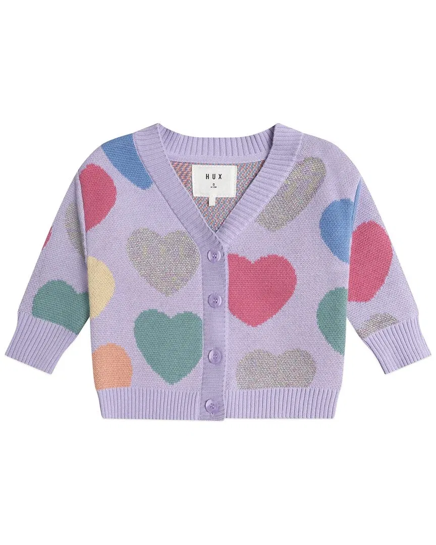 Детский вязаный кардиган Loveheart с принтом сердечек Huxbaby, фиолетовый