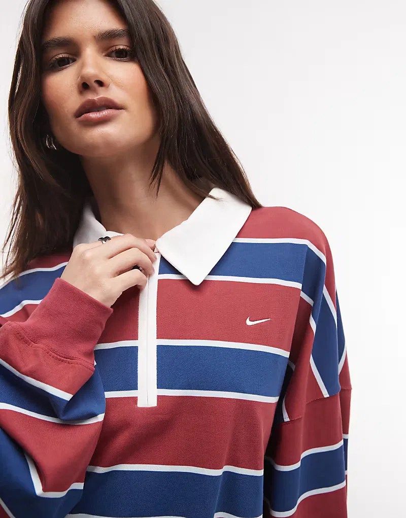 Поло с длинными рукавами Nike в полоску, бордовый и, синий