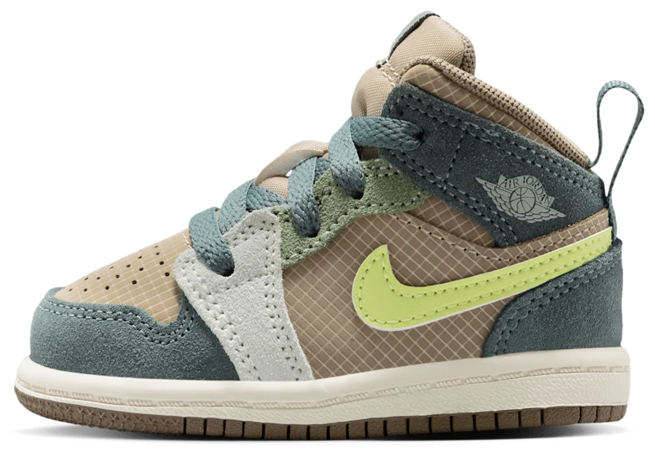 Кроссовки для мальчиков Jordan 1 Mid SE Uni, цвет Khaki/Light Lemon Twist/Hasta — фото 2