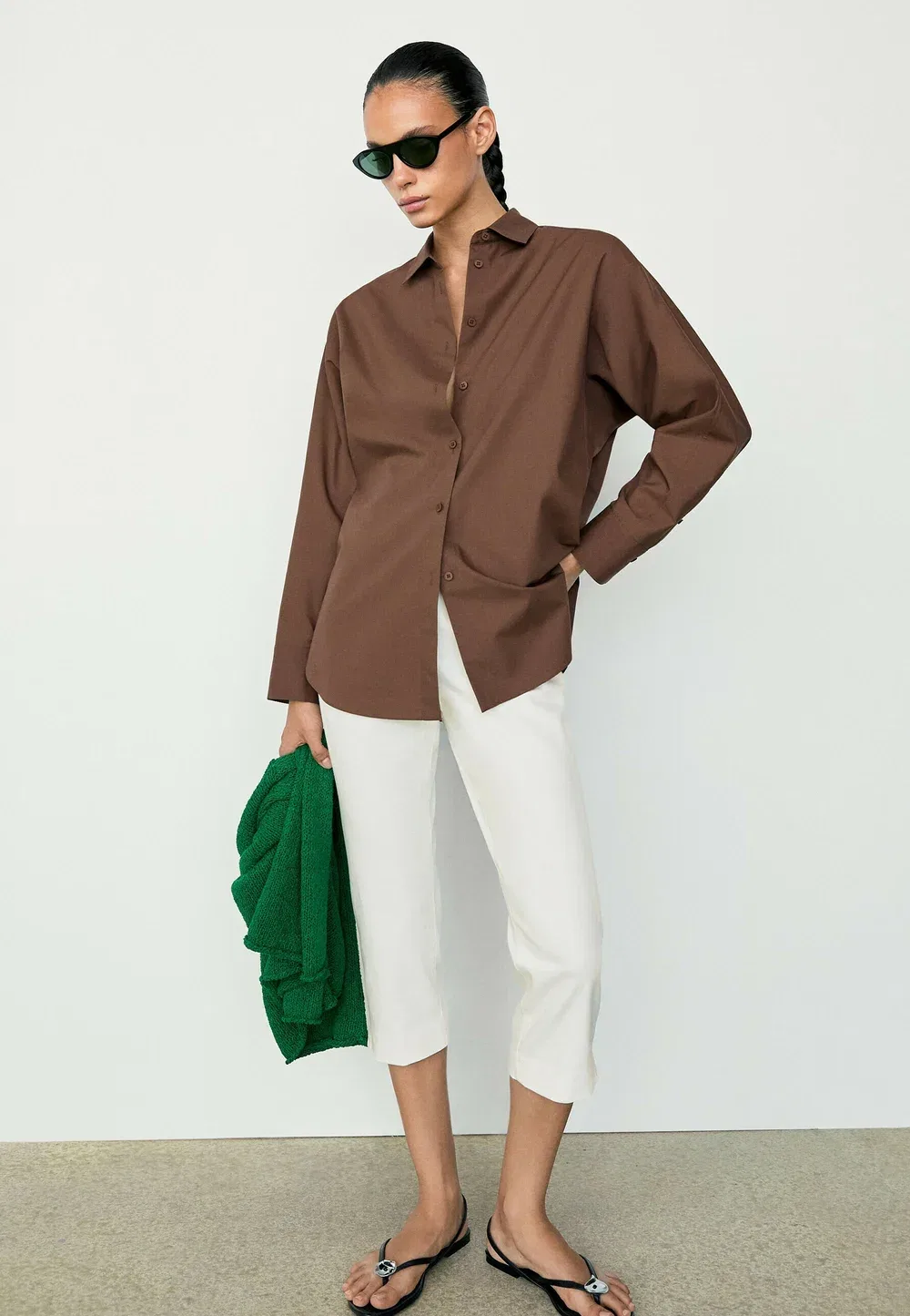 Рубашка из хлопкового поплина - блузка на пуговицах Massimo Dutti, Dark Brown — фото 2