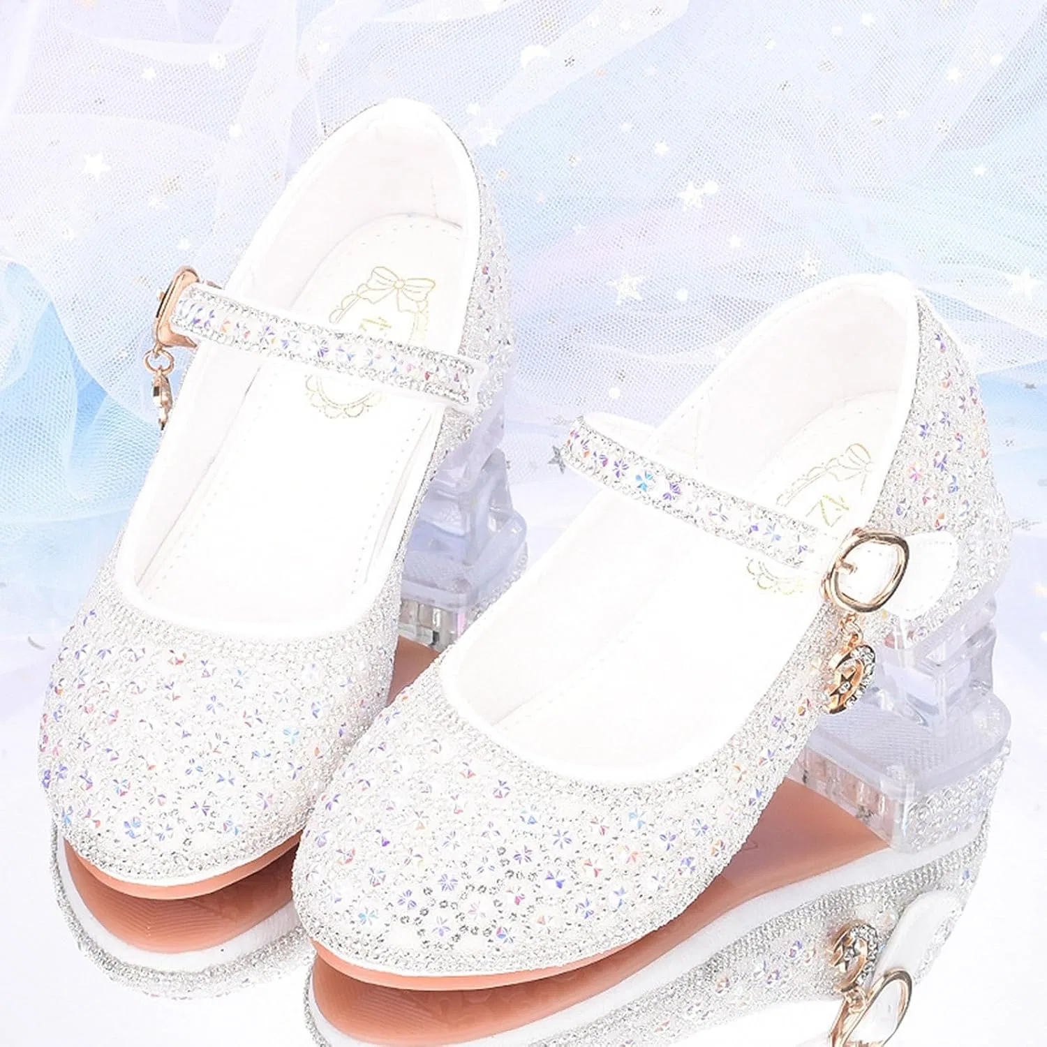 Детские туфли для девочек с блестками, модель Sparkly Party Wedding Ballet Flat, бренд, White — фото 2