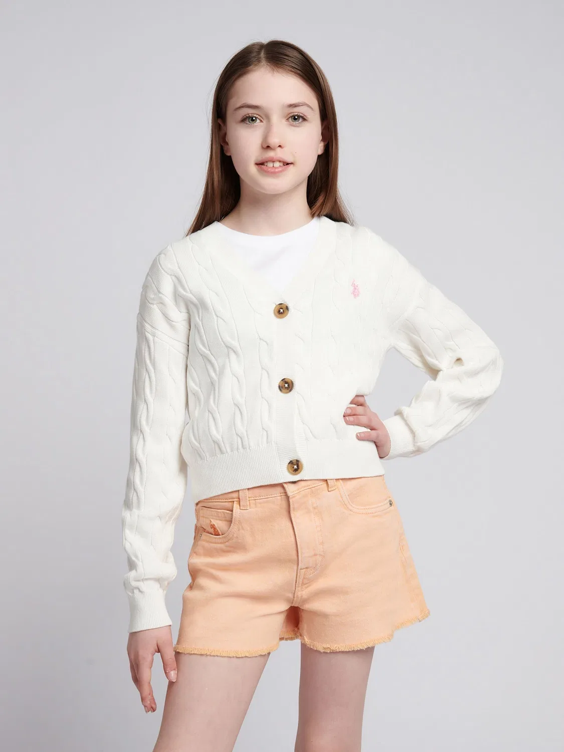 Кардиган с косами U.S. Polo Assn., натуральный