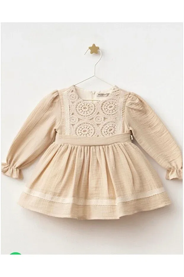 Детское платье для девочек с длинным рукавом Mixmax Bebe, Beige — фото 2