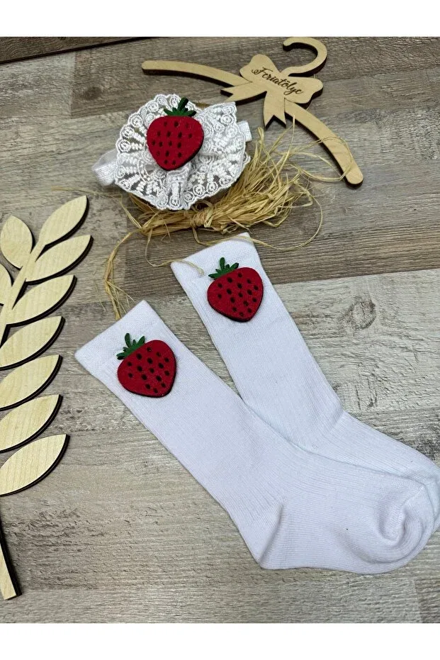 Детские носки для девочек с принтом Strawberry Feriatolye, White