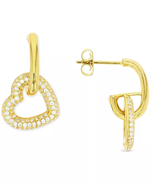 

Серьги-Кольца с подвесками в форме сердца из стерлингового серебра или 14-каратного золота поверх стерлингового серебра, 0,92 дюйма Macy'S, gold