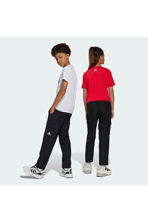 Детские спортивные штаны для девочек с прямым кроем Essentials Climacool Cargo Kids' Sweatpants Adidas, Black / White — фото 2