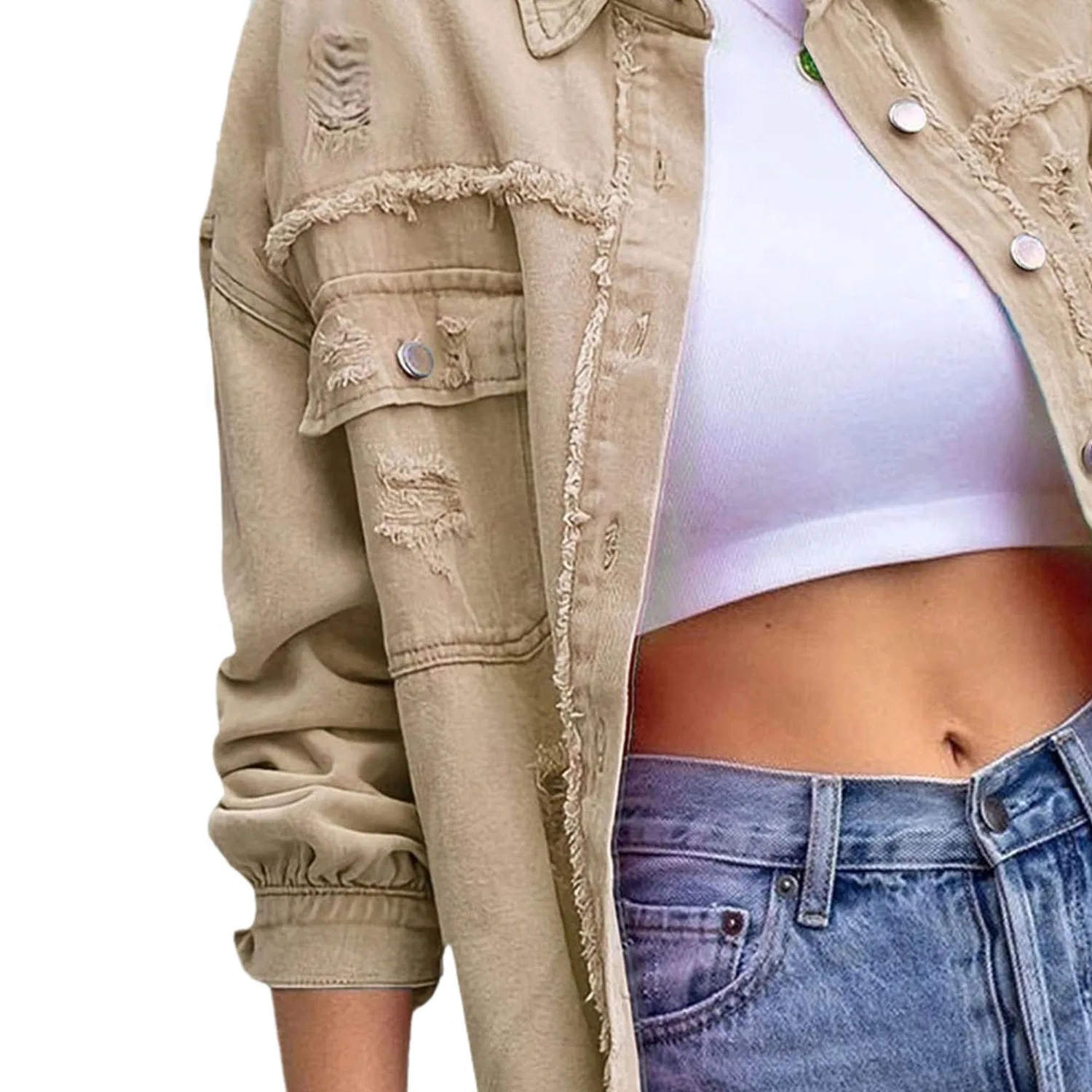 Женская джинсовая куртка oversize с бахромой, Cachi — фото 4