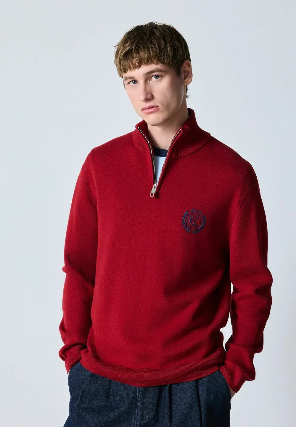 Свитер стандартного кроя с молнией на четверть длины Next, Burgundy Red Logo