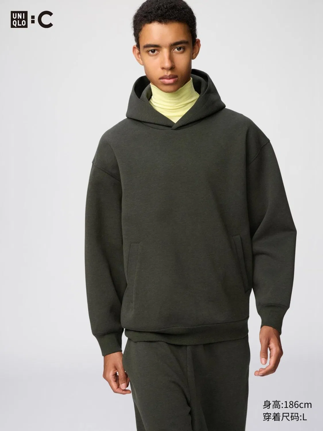 Толстовка свободная с длинным рукавом Uniqlo, темно-зеленый