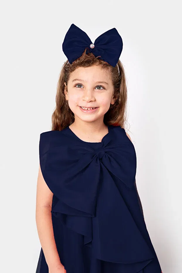 Детское платье для девочек с открытыми плечами Prom Melek Golden, Navy Blue — фото 3