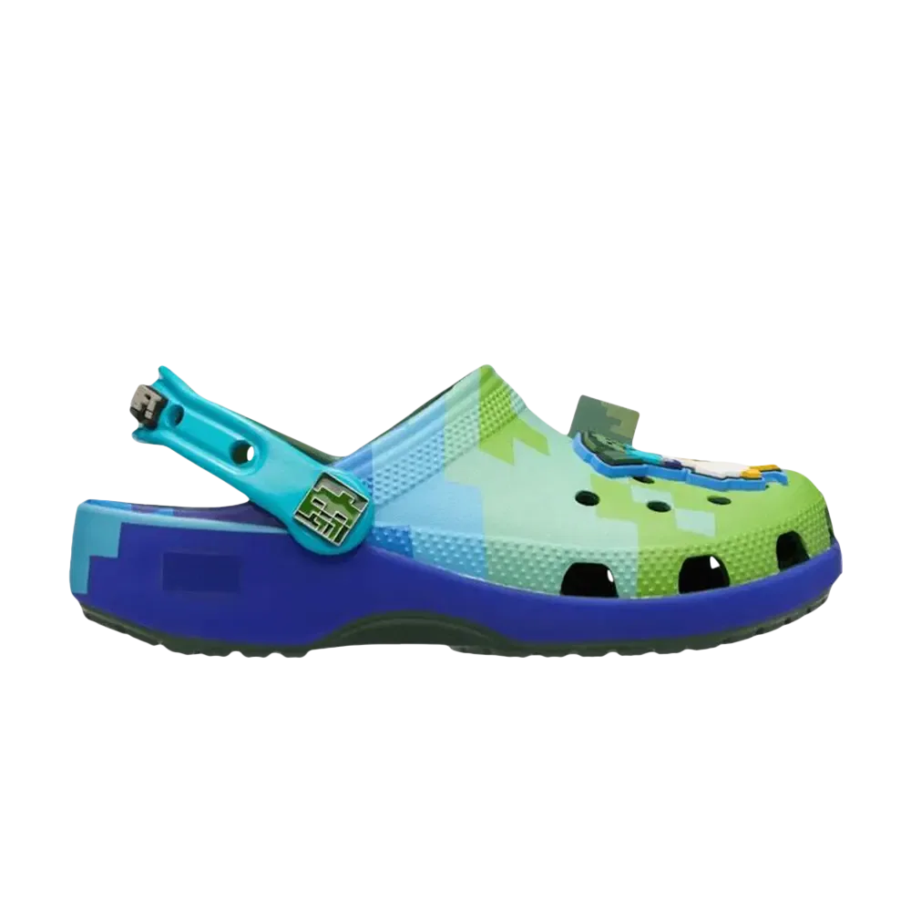 Кроксы с принтом Minecraft x Crocs Classic Clog Big Kid 'Chicken Jockey' Crocs, Blue