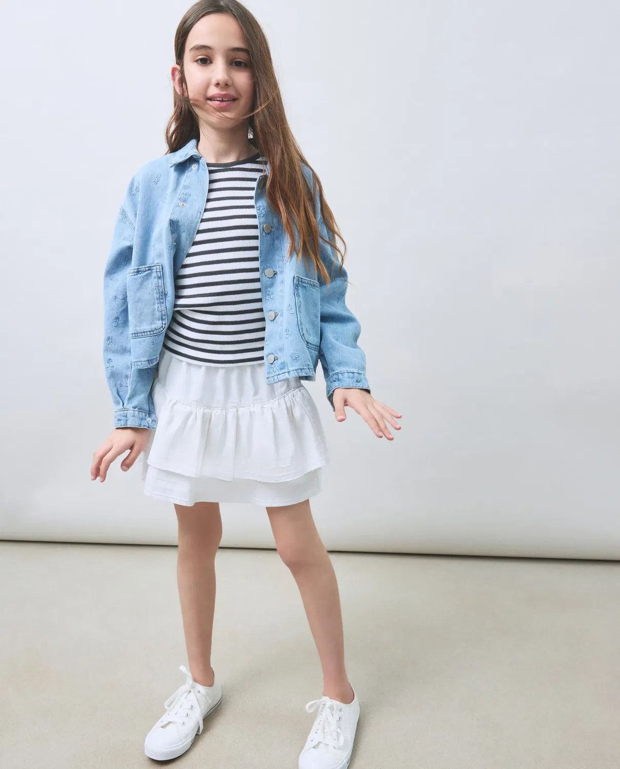 Детская юбка для девочек джинсовая с кокеткой и воланом Kids El Corte Inglés, Blanco Roto