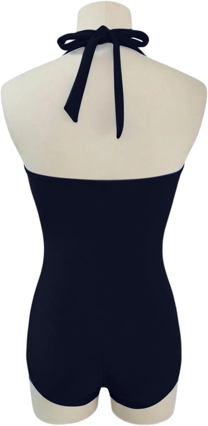 Женский цельный купальник с завязками на шее Twist Front Ruched, Navy — фото 3