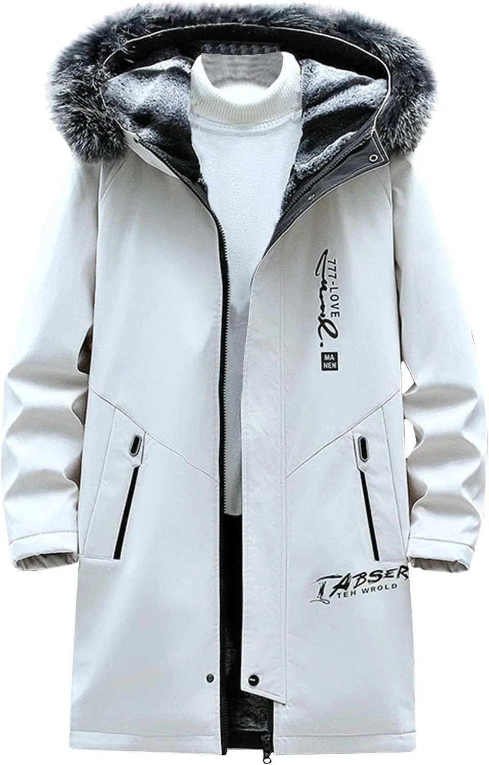 Мужское пальто-тренч с капюшоном, флисовой подкладкой, Winter Jacket, белый