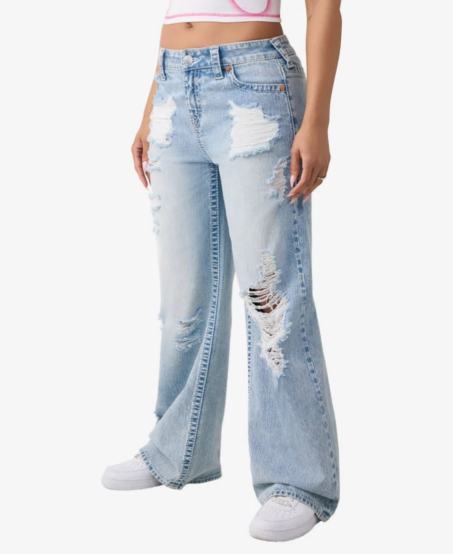 Джинсы свободного кроя с потертостями и вышивкой Big T True Religion, Freckle Wave — фото 2