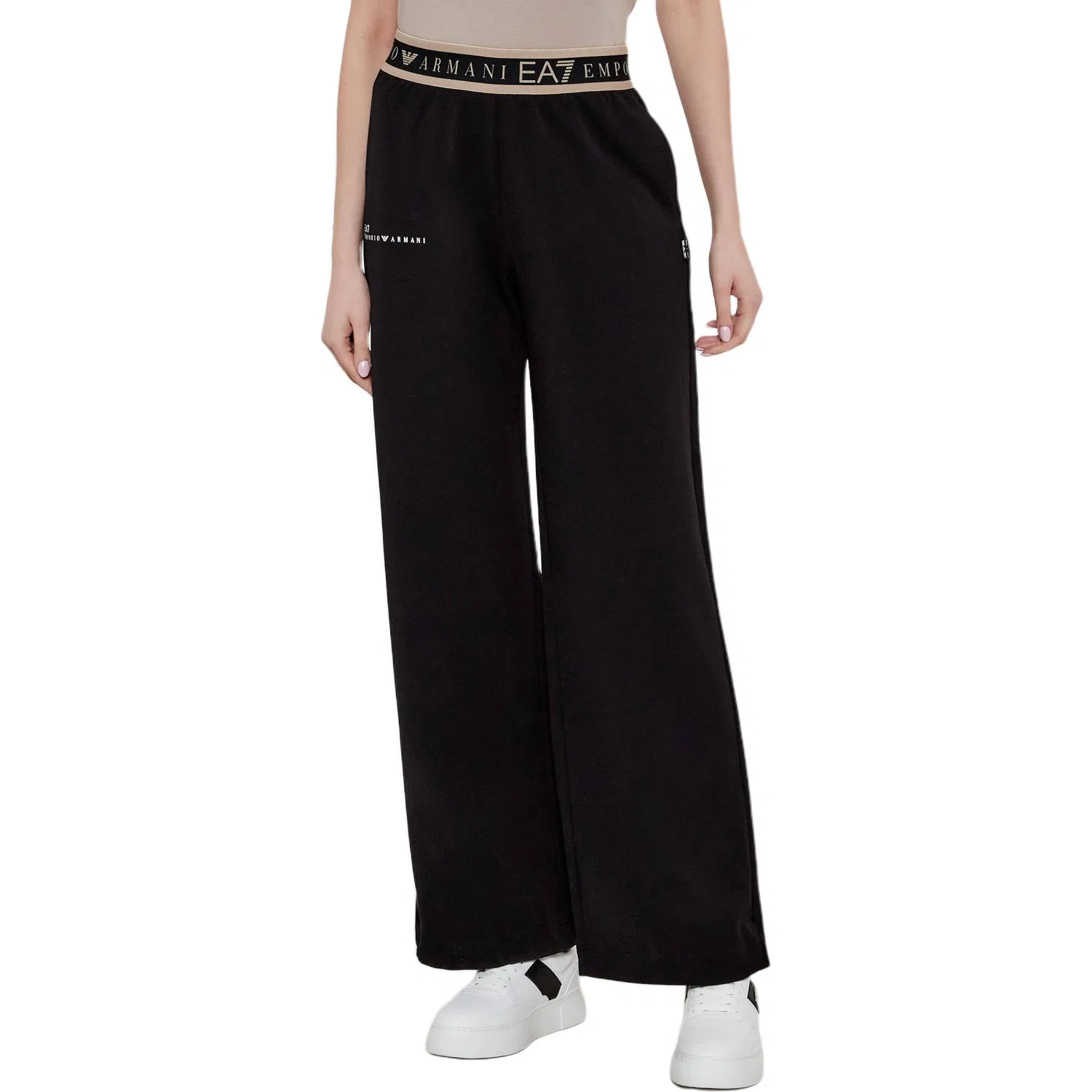 Брюки с логотипом на поясе, EMPORIO ARMANI, Black