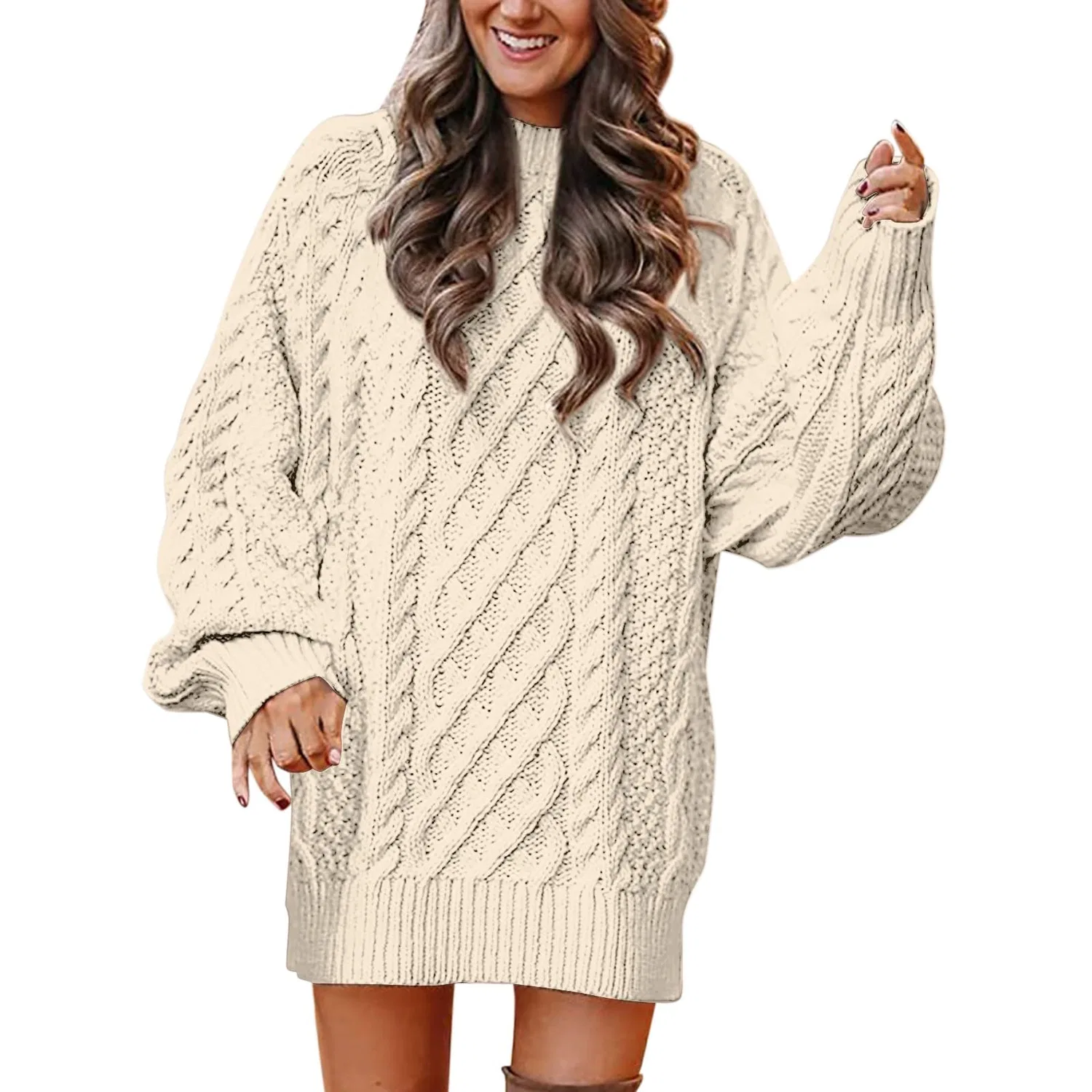 Женский свитер оверсайз с высоким воротом Chunky Knit Sweater, Wh2