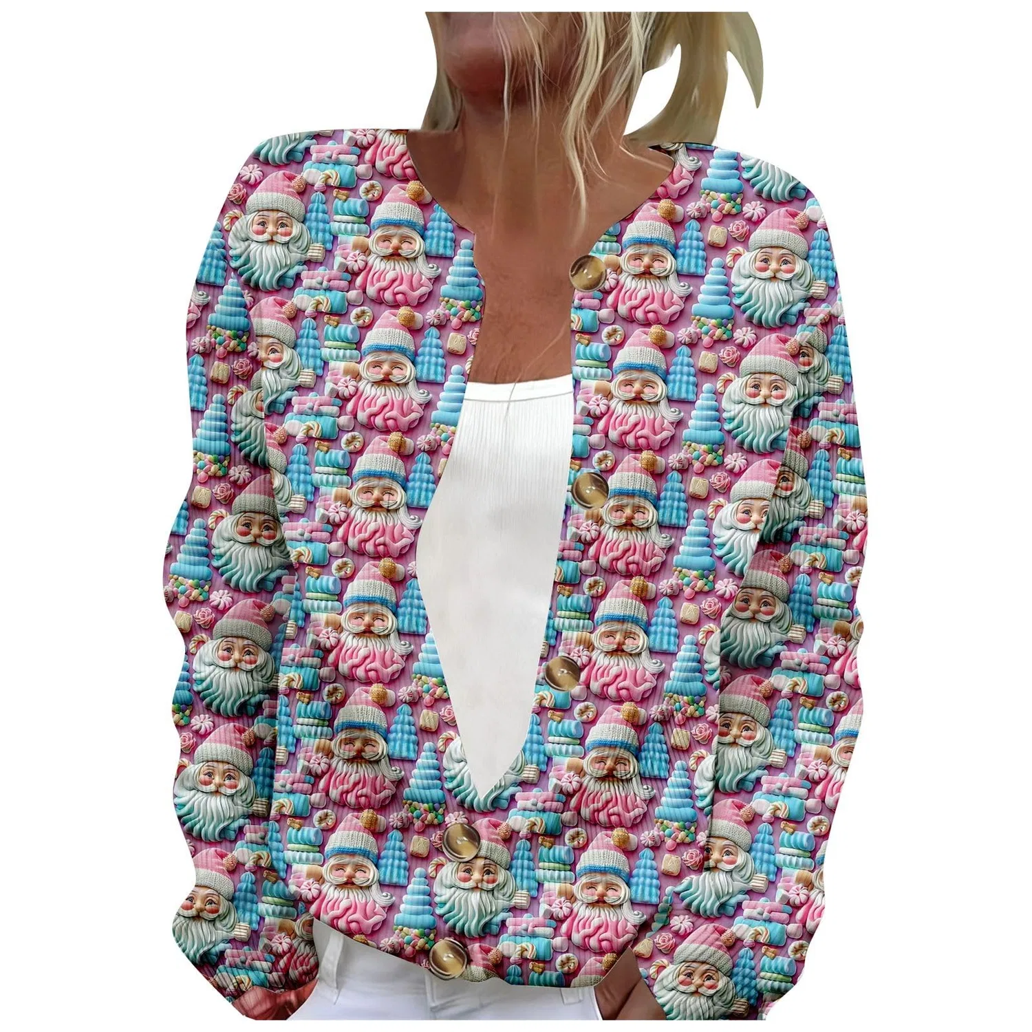 Женский кардиган с принтом Elegante cardigan casual con stampa e abbottonatura, Blu Cielo #3