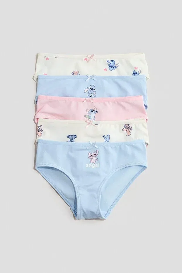 Детский комплект трусов для девочек хлопковый с принтом H&M, Light Blue/Lilo & Stitch