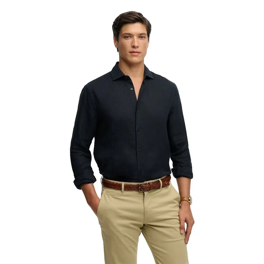 Рубашка с длинным рукавом Riviera Linen Superdry, черный