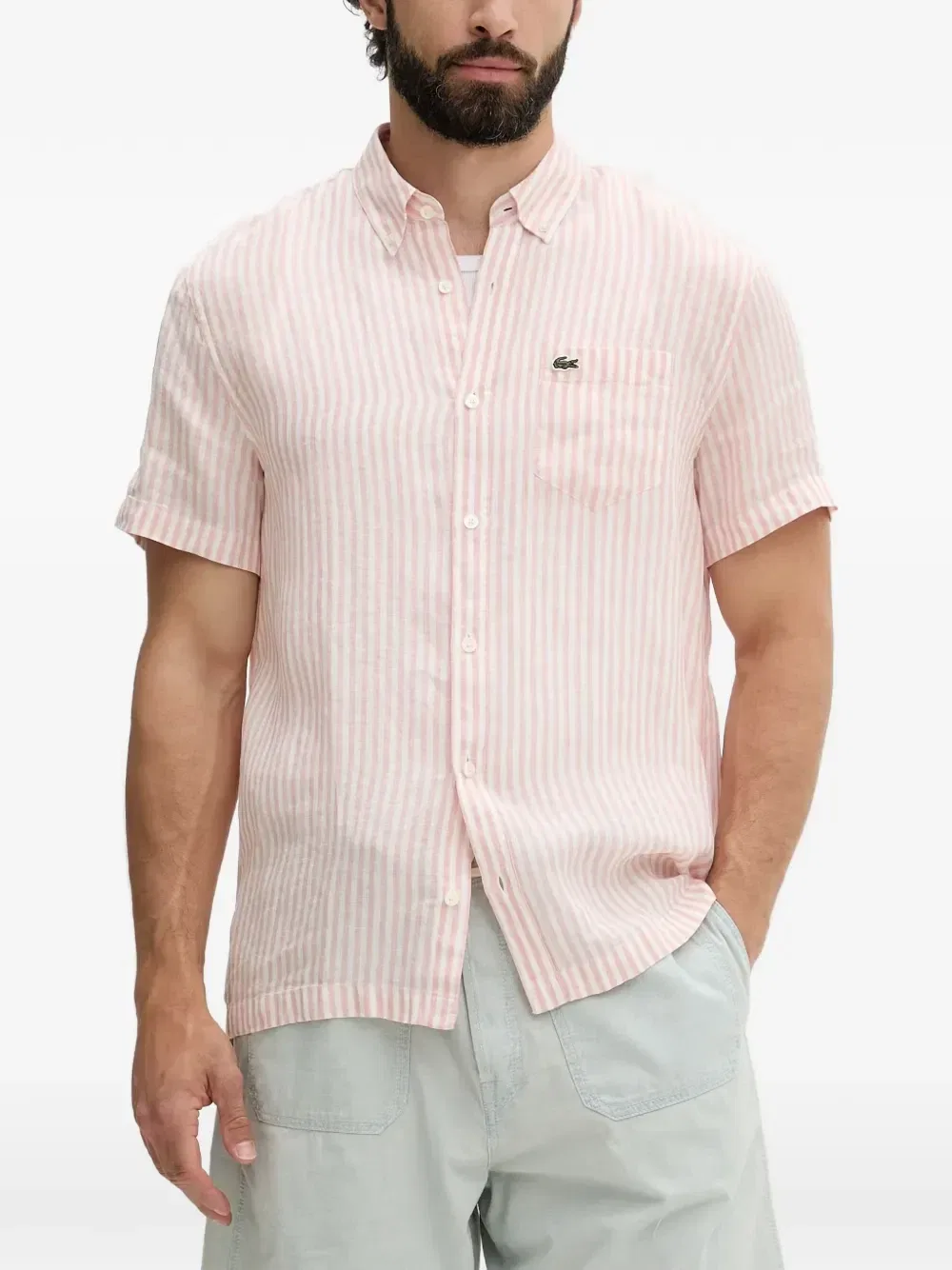 Полосатая льняная рубашка с короткими рукавами Lacoste, розовый