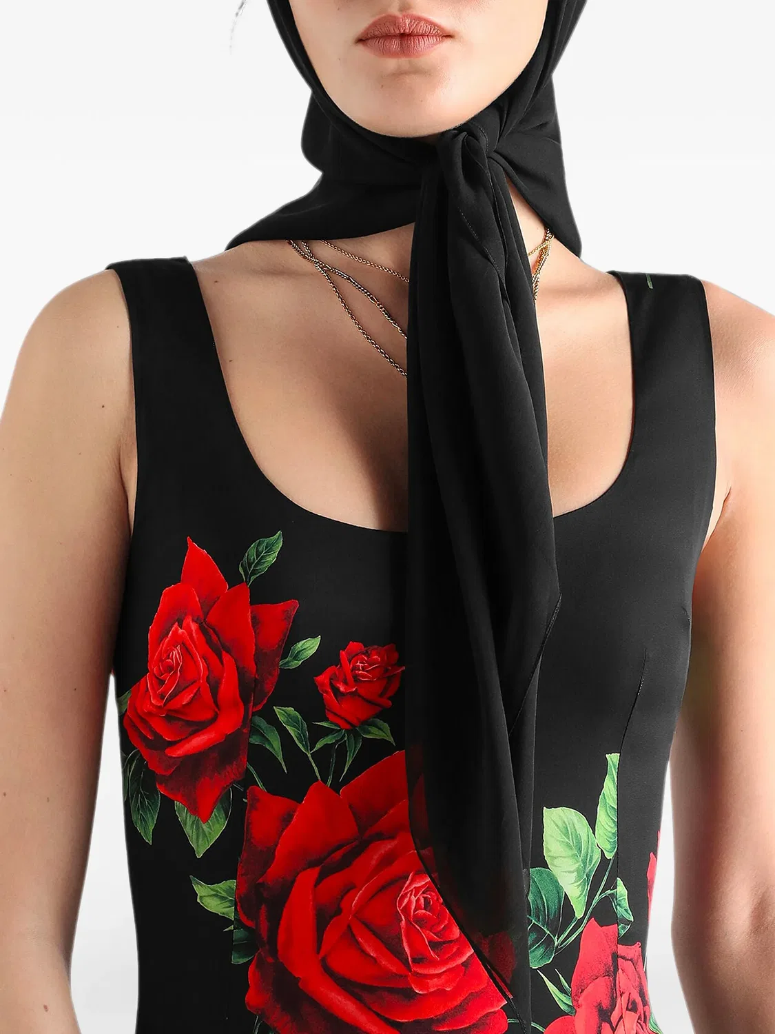 Платье миди без рукавов с принтом Dolce & Gabbana, черный — фото 4