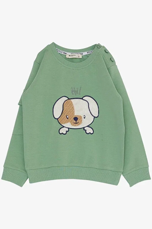 Детский спортивный костюм для мальчиков с принтом Cute Puppy Embroidered Sleeve Pocket Breeze, Mint Green — фото 3