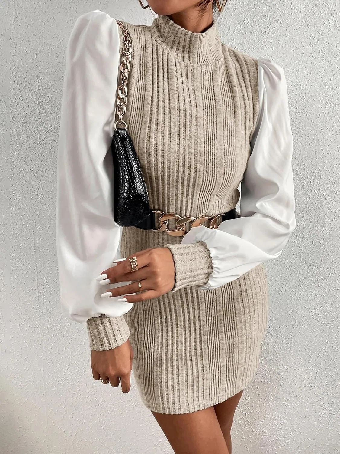 Женское повседневное мини-платье с цветочным принтом Rib-Knit, Apricot — фото 3
