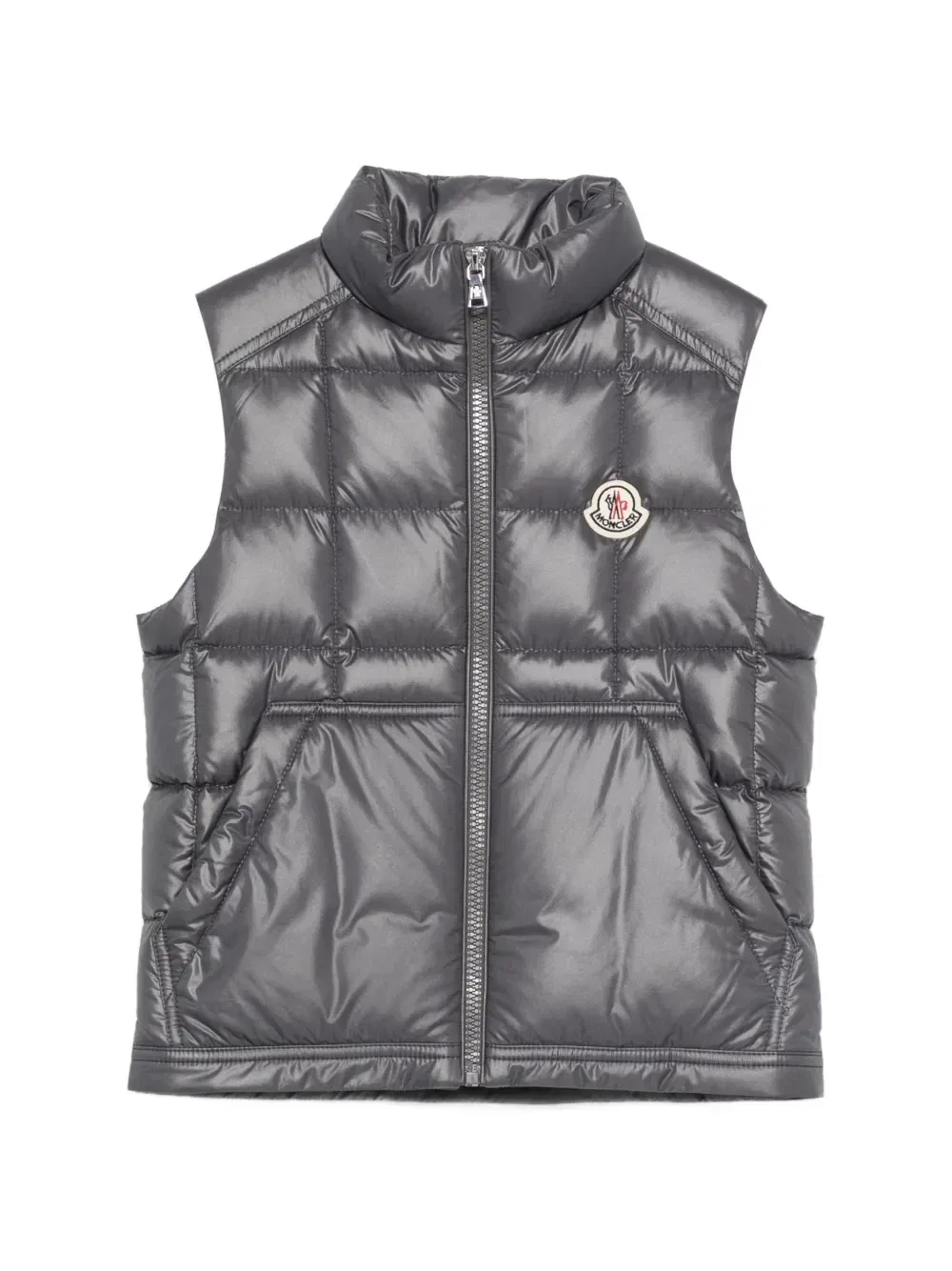 Жилет с логотипом-нашивкой и стеганым рисунком Moncler Enfant, серый