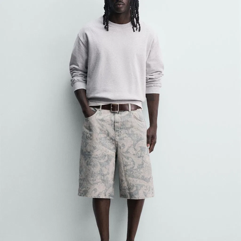 Мужские шорты повседневные Light Blue ZARA, Светло-синий — фото 4