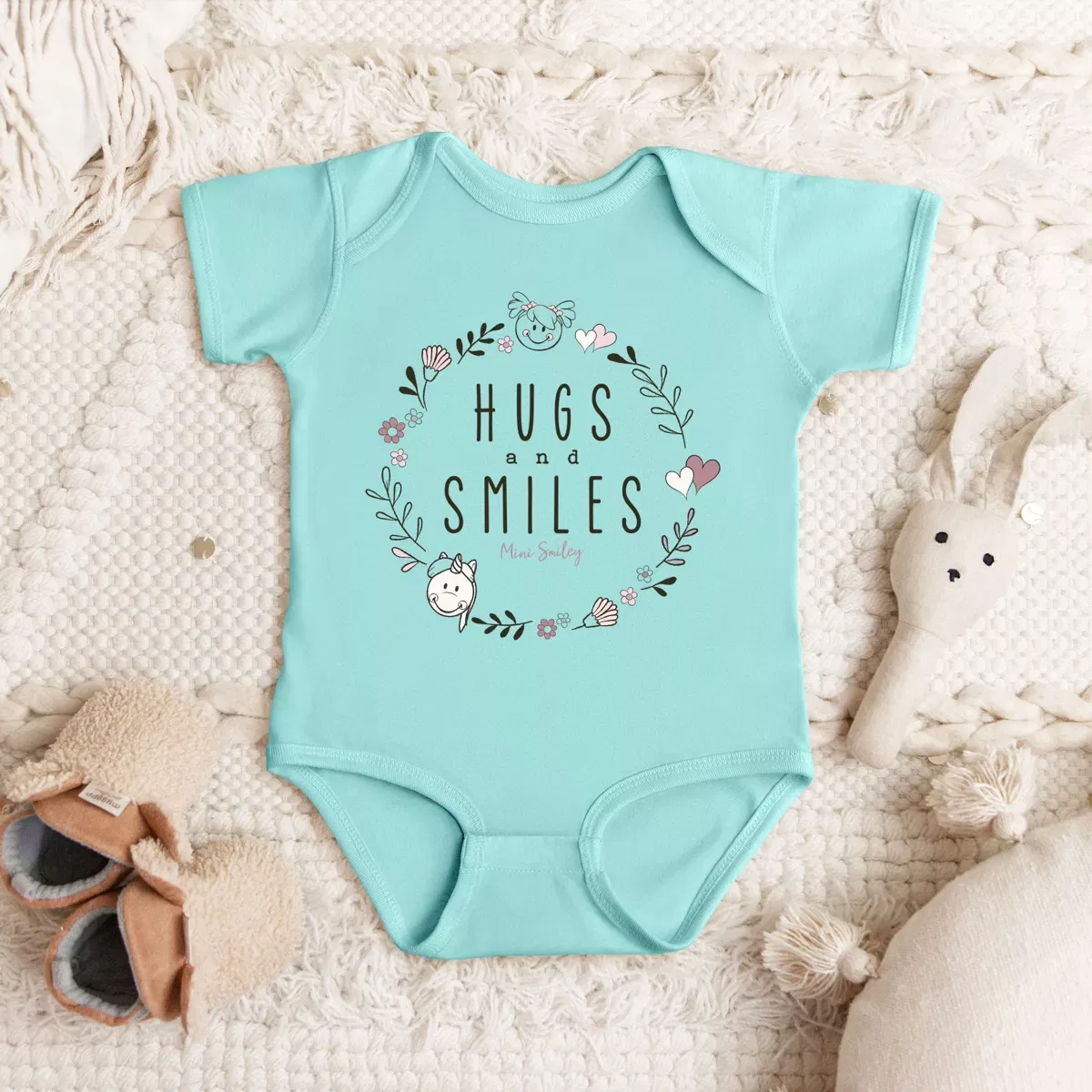 Детское боди для мальчиков с коротким рукавом Mini Smiley Hugs and Smiles The Juniper Shop, Chill — фото 3