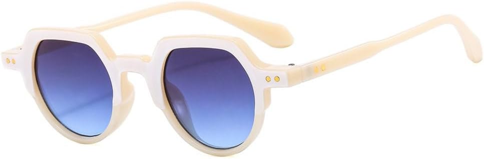 

Модные маленькие солнцезащитные очки неправильной формы для женщин в стиле ретро, ​​круглые, с прозрачными линзами цвета океана, защита от УФ-излучения UV400, для мужчин с заклепками, в стиле панк TYUVIVO, White