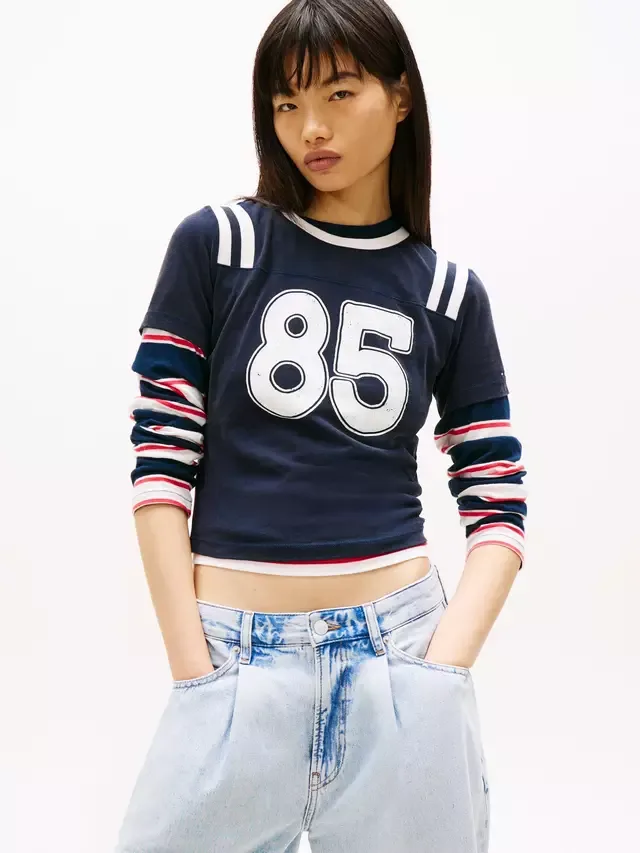 Приталенная университетская футболка, темно-синяя Tommy Hilfiger
