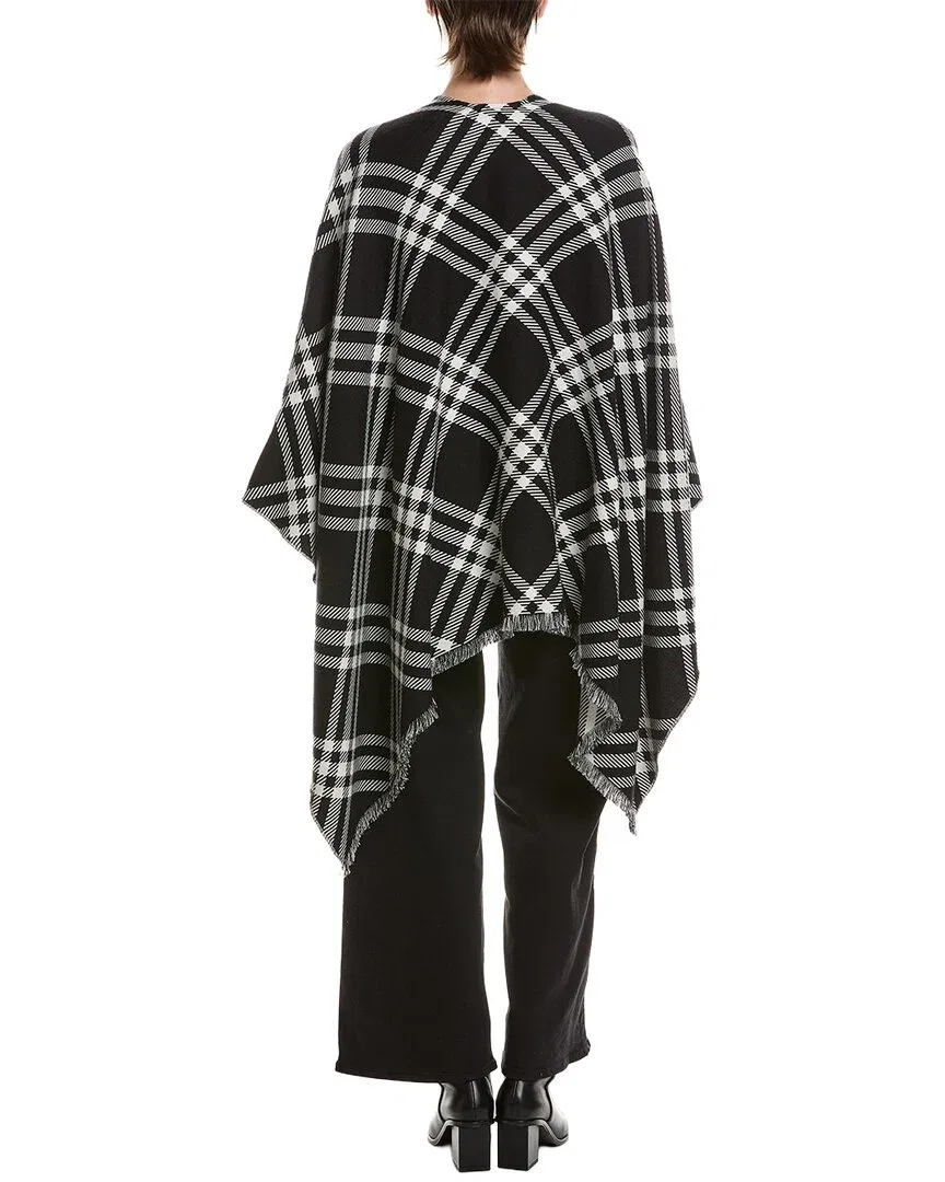 Женская накидка с бахромой Burberry Check Silk, Wool, & Cashmere-Blend Cape, черный — фото 2