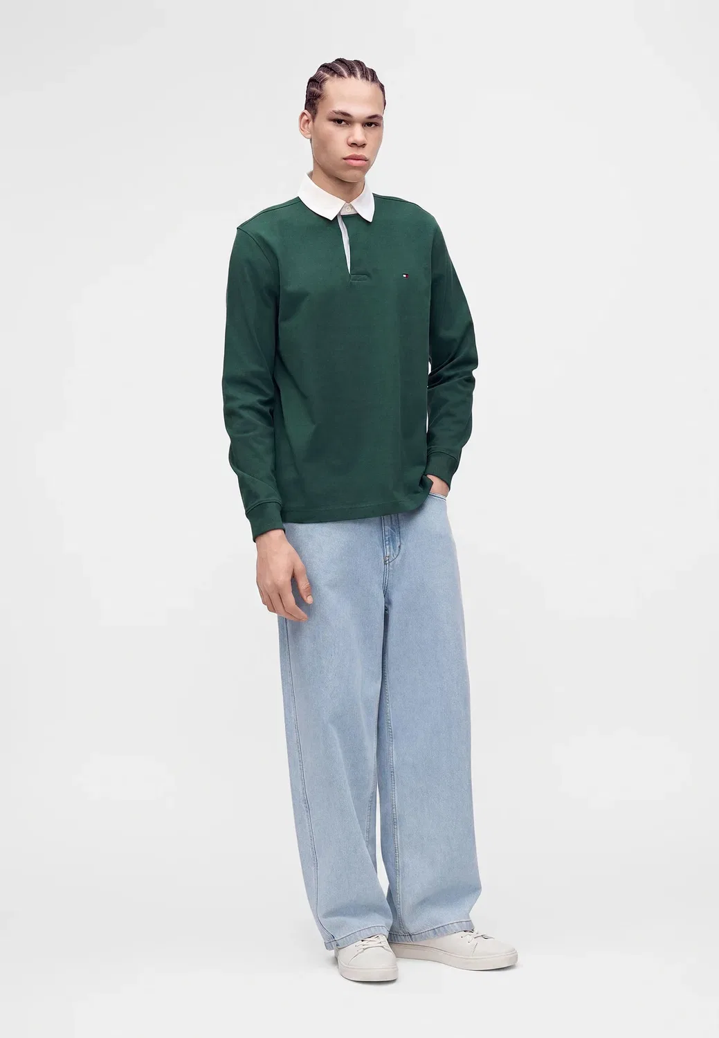 Незаменимая однотонная регбийная рубашка-поло Tommy Hilfiger, Ornamental Green — фото 2
