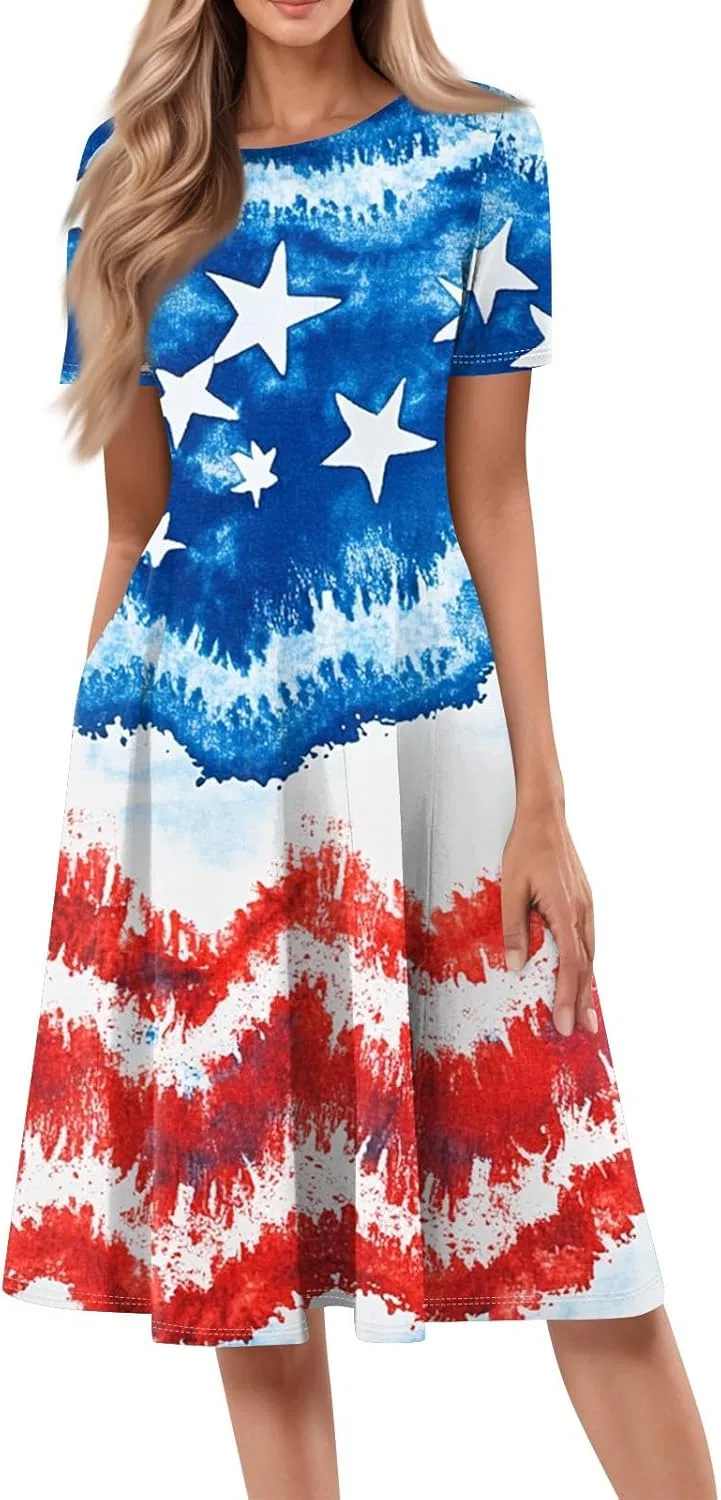 Женское повседневное платье миди с принтом American Flag, Deep Red