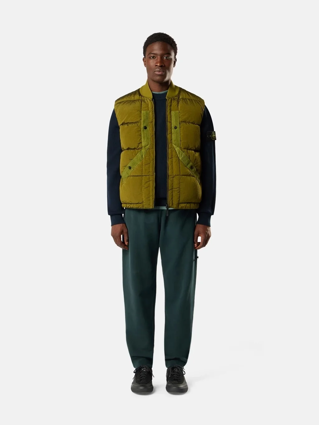 Мужской пуховой жилет Stone Island With Bomber Collar, зеленый — фото 3