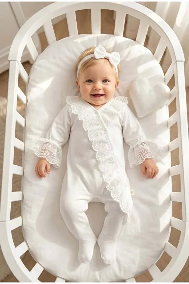 Детский комбинезон для девочек с кружевом Mevlütlük Romper Miniday Baby, Ecru
