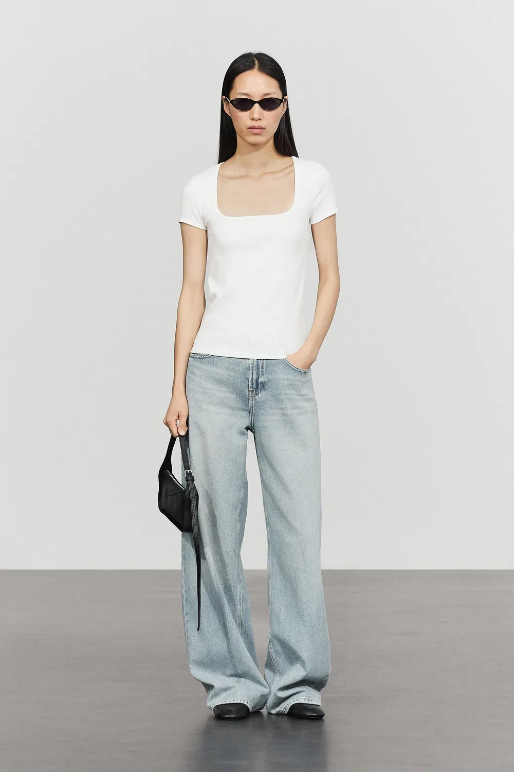 Футболка Massimo Dutti Short Sleeve Square Neckline, белый — фото 4