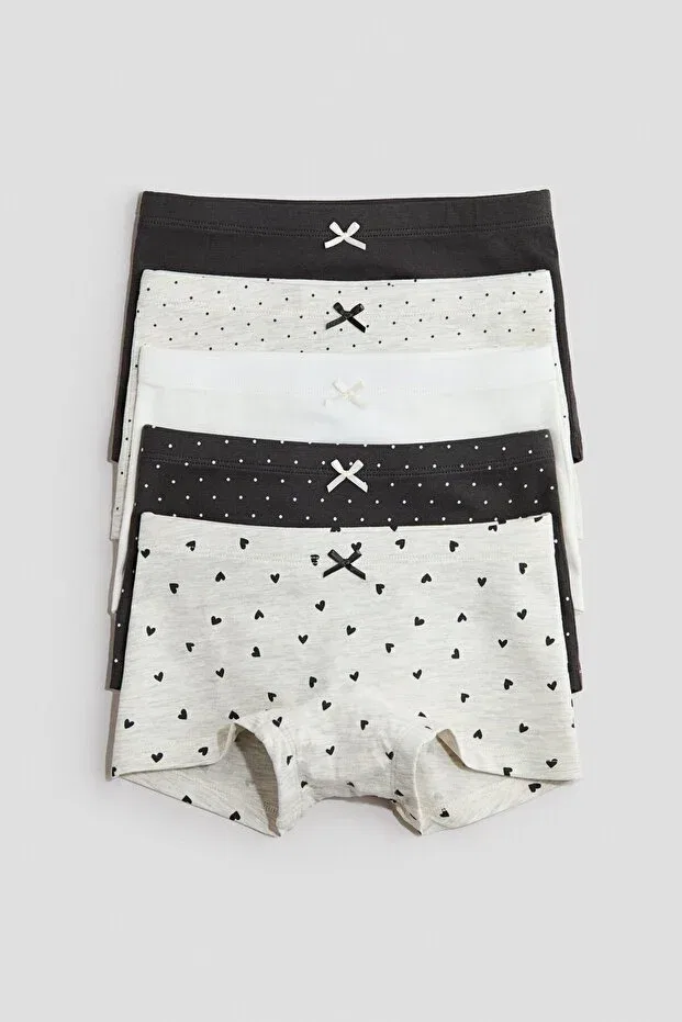Детские боксеры для девочек хлопковые 5 шт H&M, Light Gray Flecked/Hearts